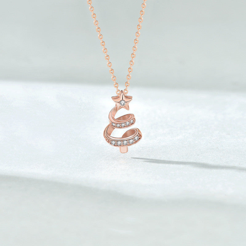 Sterling Silver Lucky Star Christmas Tree Necklace