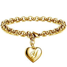 GoldenHeart-Initial Charm Gold-Color Bracelets 925 Sterling Silver