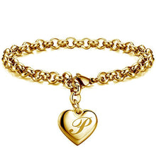 GoldenHeart-Initial Charm Gold-Color Bracelets 925 Sterling Silver
