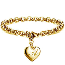 GoldenHeart-Initial Charm Gold-Color Bracelets 925 Sterling Silver