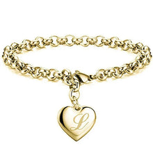 GoldenHeart-Initial Charm Gold-Color Bracelets 925 Sterling Silver