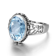 AquaHeritage Ring - Classic Vintage Silver 925 Aquamarine Ring Woman Stone