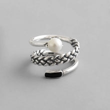 Silver Pearl & Black Zircon Ring