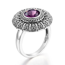 FloraMyst Amethyst Ring - Round Silver 925 Ring Vintage