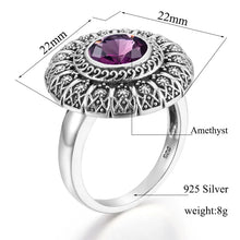 FloraMyst Amethyst Ring - Round Silver 925 Ring Vintage