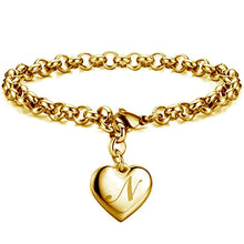 GoldenHeart-Initial Charm Gold-Color Bracelets 925 Sterling Silver