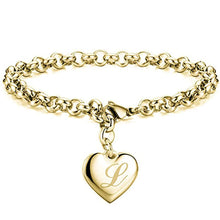 GoldenHeart-Initial Charm Gold-Color Bracelets 925 Sterling Silver