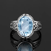 AquaHeritage Ring - Classic Vintage Silver 925 Aquamarine Ring Woman Stone