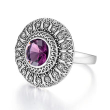 FloraMyst Amethyst Ring - Round Silver 925 Ring Vintage