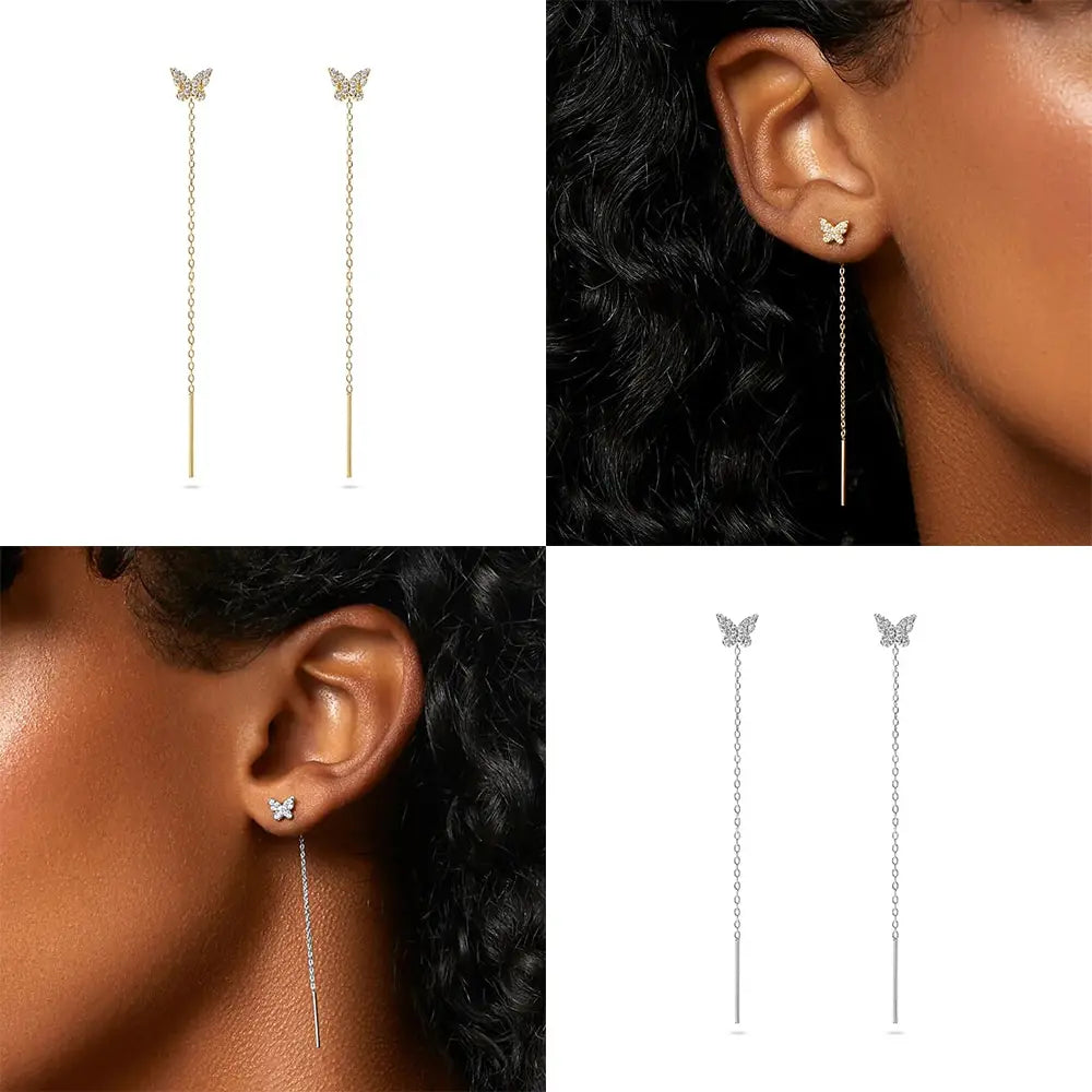 Celestara – Crystal Chain Hoop Earrings
