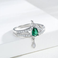 EmeraldDew Ring -Dark Green Droplet Pendant 925 Sterling Ring
