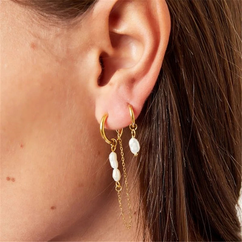LunaGrace Baroque Pearl Tassel Earrings 925 Sterling Silver Long Chain