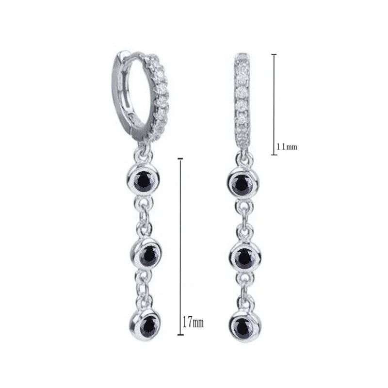 925 Sterling Silver Needle Midnight Sparkle Drop Earrings