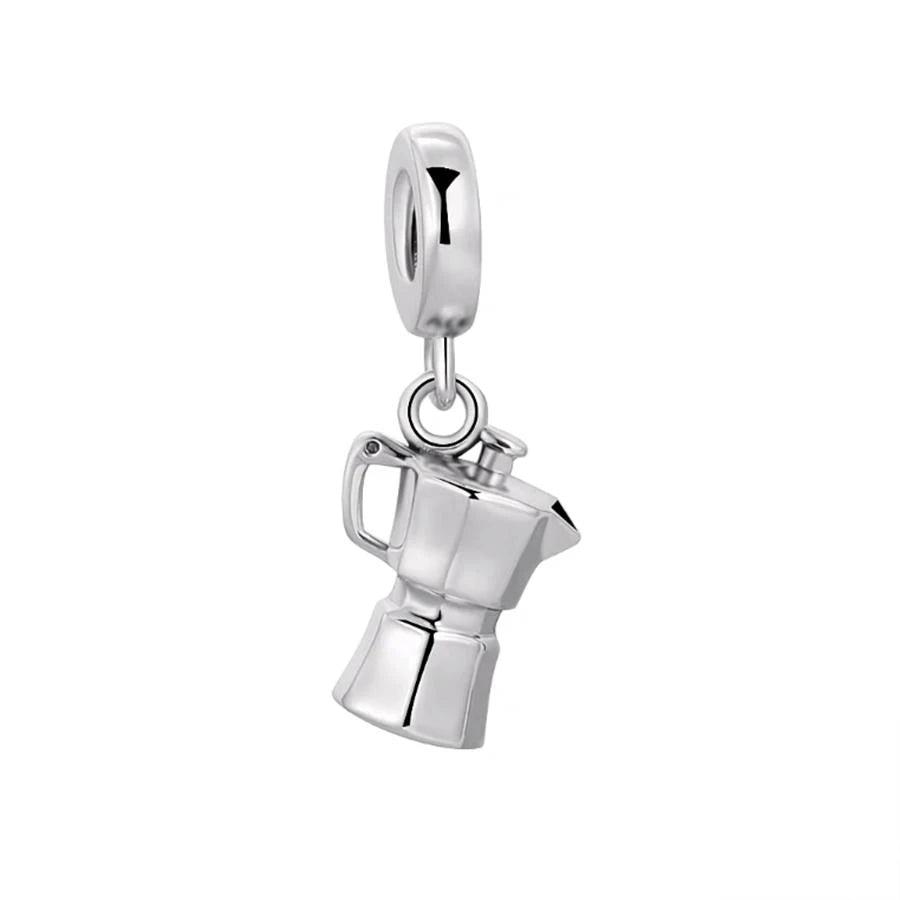 Hot Coffee Pot Cup 925 Sterling Silver Charms