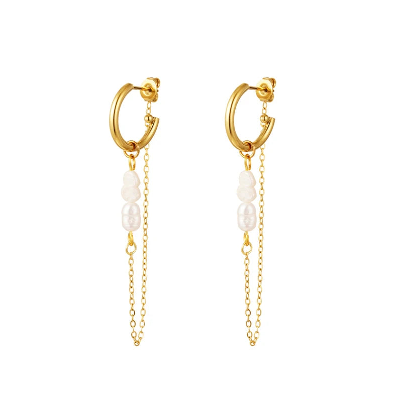 LunaGrace Baroque Pearl Tassel Earrings 925 Sterling Silver Long Chain