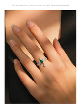 EmeraldDew Ring -Dark Green Droplet Pendant 925 Sterling Ring