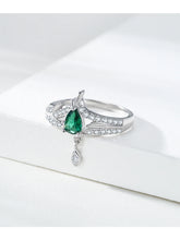 EmeraldDew Ring -Dark Green Droplet Pendant 925 Sterling Ring
