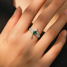 EmeraldDew Ring -Dark Green Droplet Pendant 925 Sterling Ring