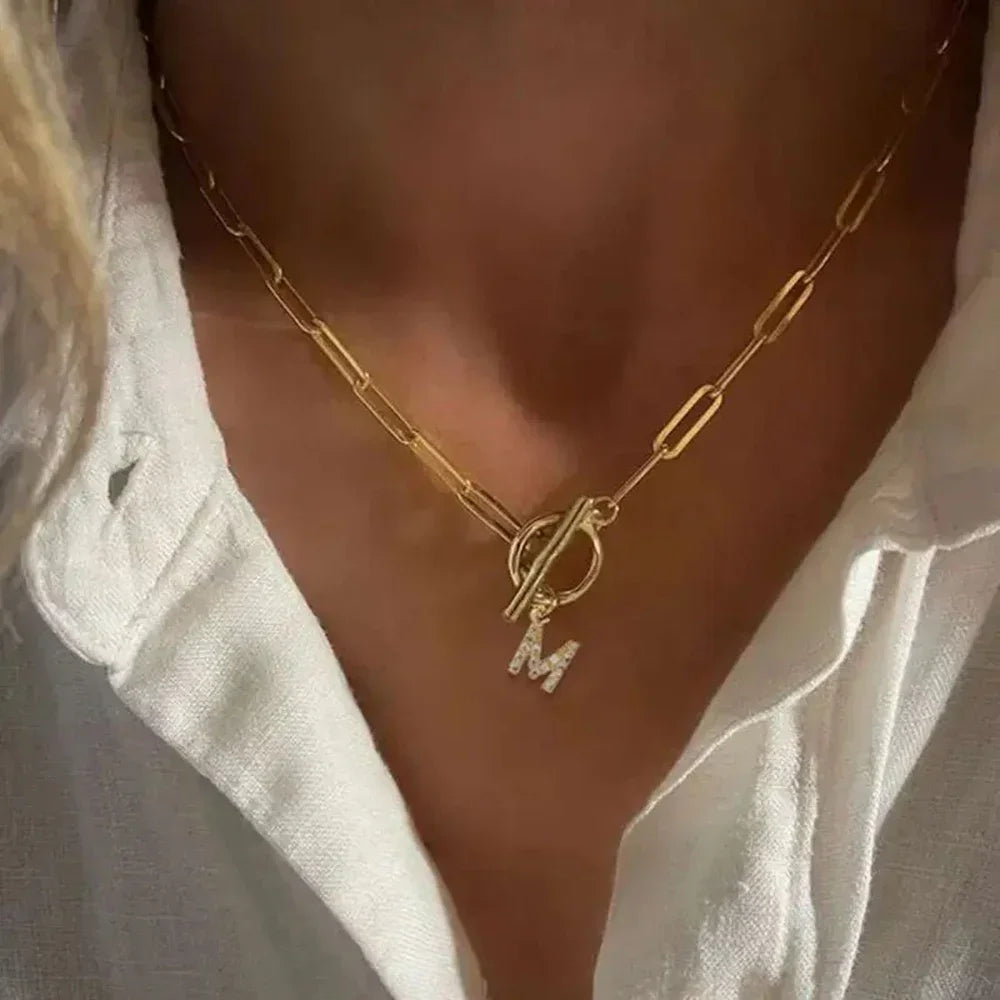 AlphaBold Necklace -  Initial Letter Chunky Chain Clasp Pendant Necklace