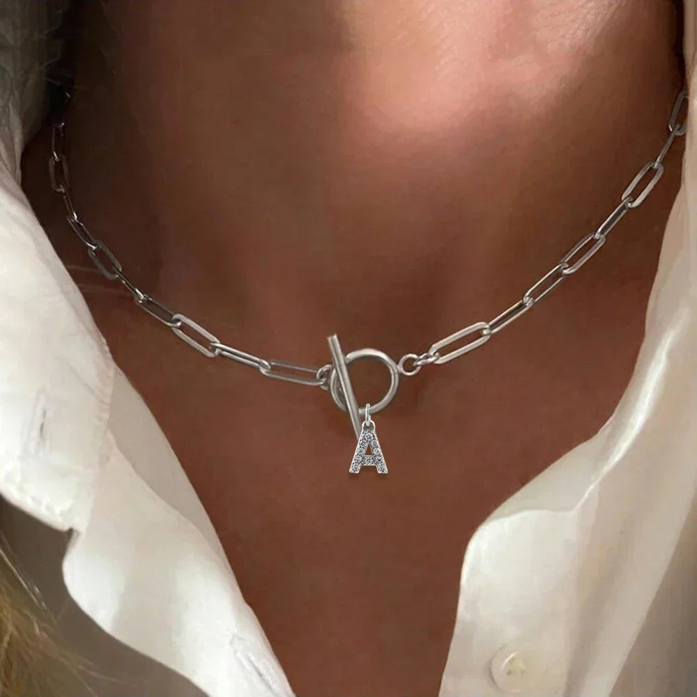 AlphaBold Necklace -  Initial Letter Chunky Chain Clasp Pendant Necklace