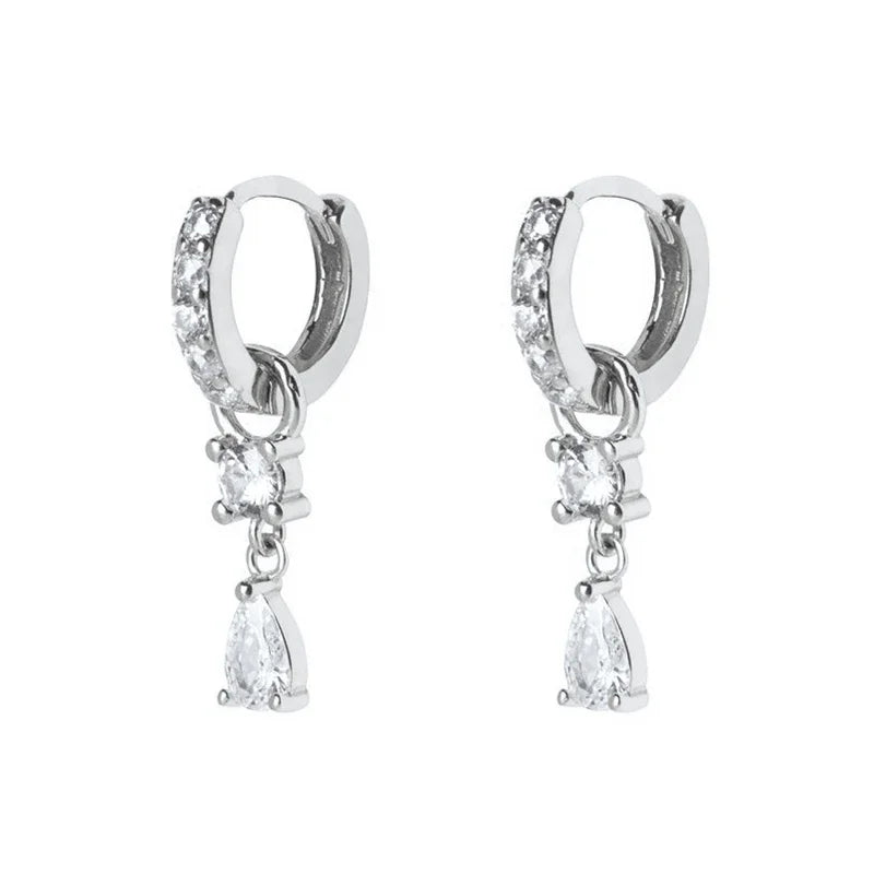 Crystal Flow Hoops -925 Sterling Silver Needle Multi-Shape Chain Long