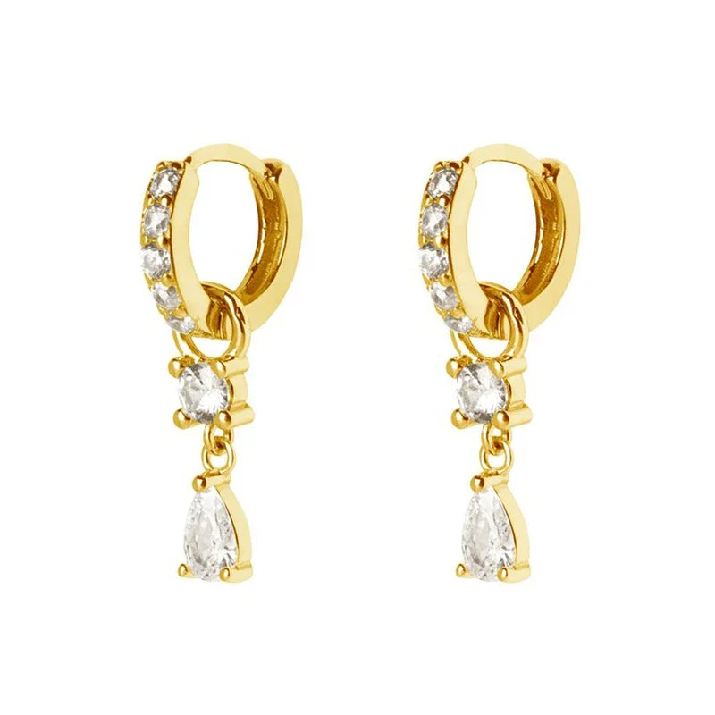Crystal Flow Hoops -925 Sterling Silver Needle Multi-Shape Chain Long
