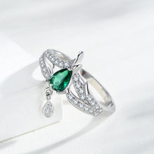 EmeraldDew Ring -Dark Green Droplet Pendant 925 Sterling Ring