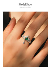 EmeraldDew Ring -Dark Green Droplet Pendant 925 Sterling Ring