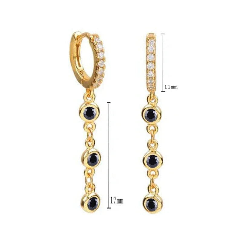 925 Sterling Silver Needle Midnight Sparkle Drop Earrings