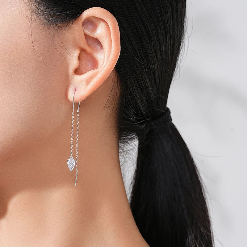 AquaGleam Tassel 925 Sterling Silver Water Drop Zirconia Earring