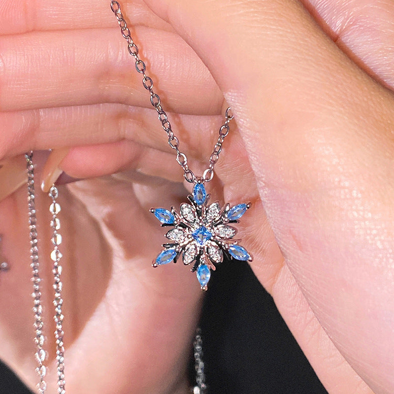 Blue Horse Eye Inlaid Snowflake Necklace