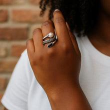 Silver Pearl & Black Zircon Ring